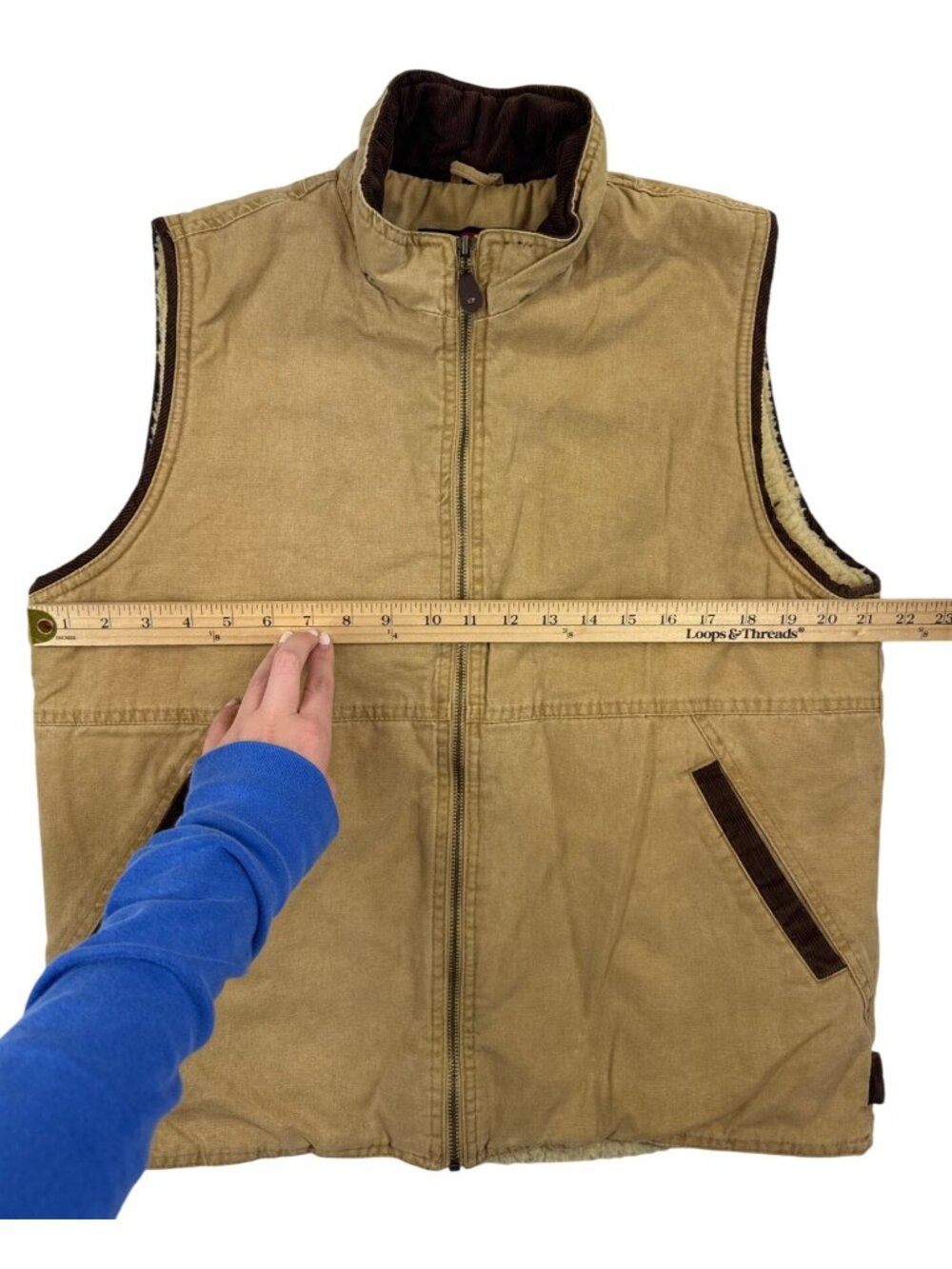 Wrangler Hero Sherpa Lined Canvas Vest Men's M Full Zip Tan Corduroy Trim - Picture 6 of 13
